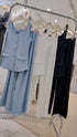 Single Breasted Square Neck Tops And Trousers Sets With Belt
